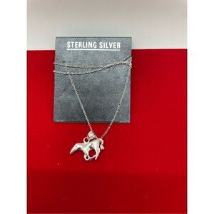 Sterling Silver Horse Stallion Pendant Necklace 18” Chain Western Gift Idea